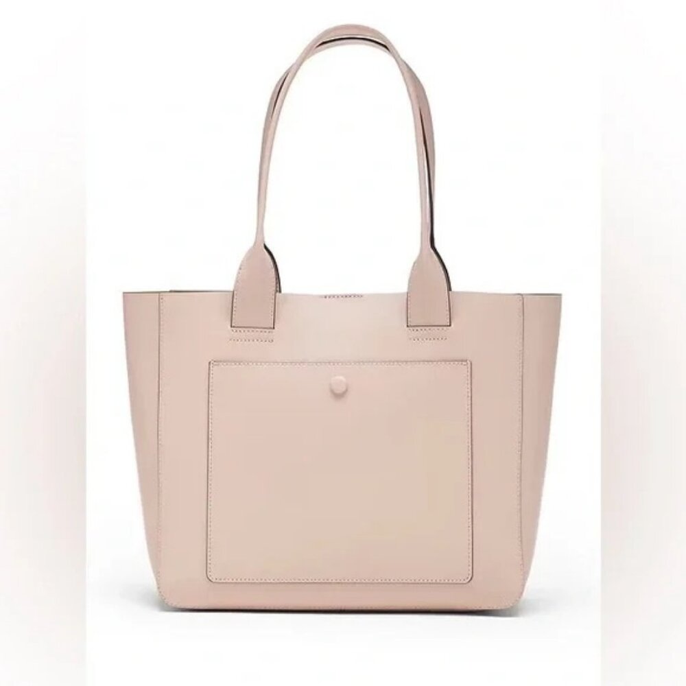 Banana Republic Leather Large East-West Tote Taupe With Lime Interior L/N